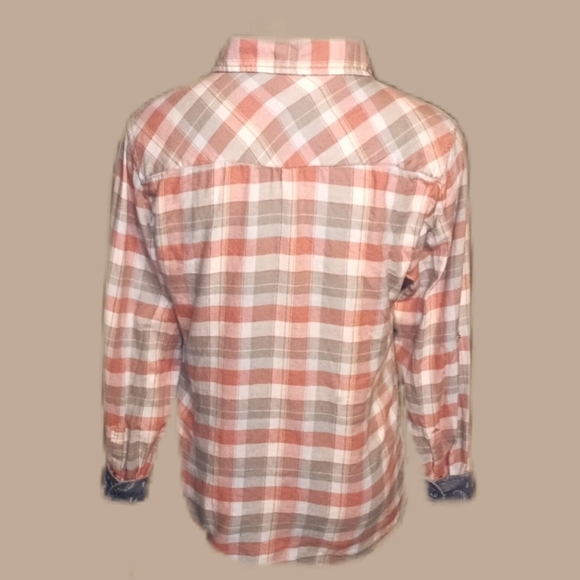 🌼BEA Jach's Girlfriend Coral and Blue Checkered Plaid Flannel Shirt🌼 - Picture 3 of 5